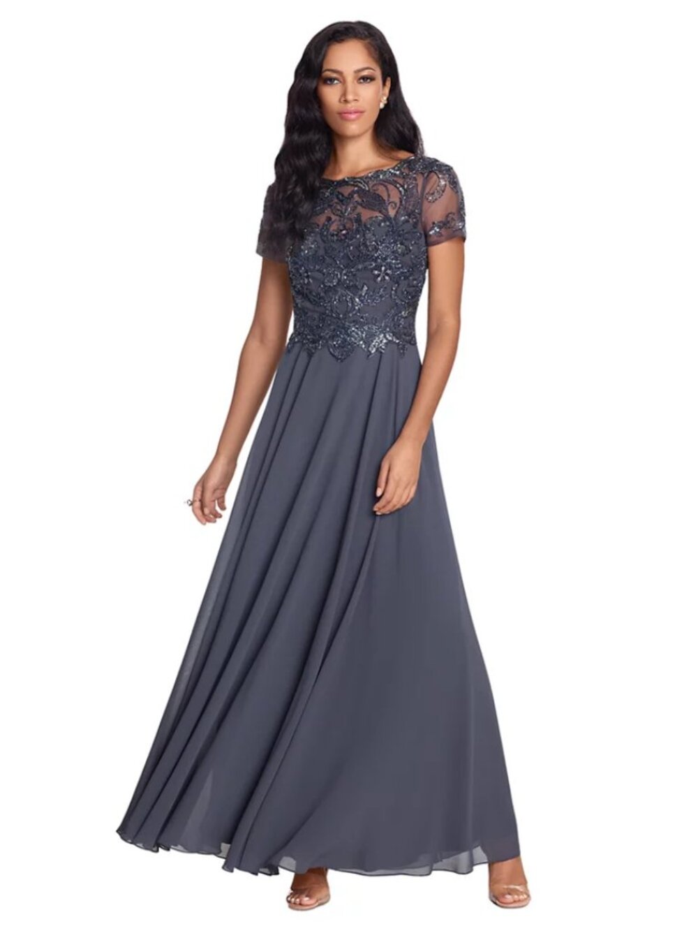Beaded Detail Bodice Fit and Flare Gown